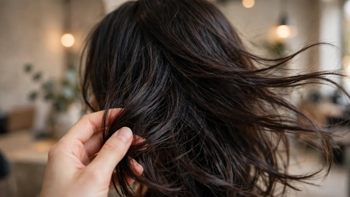 Healthy glossy hair after K18 hair mask treatment